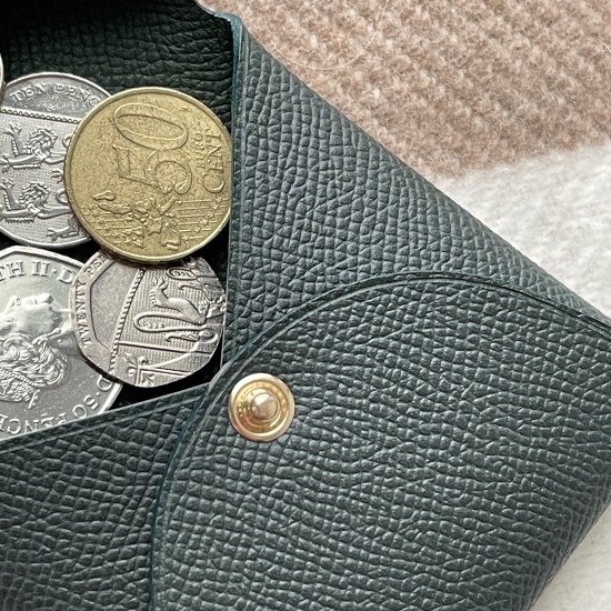 Handmade Epsom Leather Bastia Style Coin Purse in Vert Cypress and